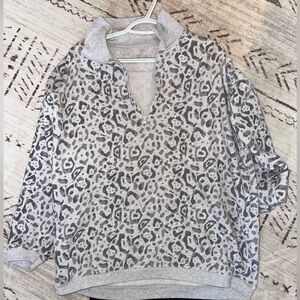 AERIE OVERSIZED HALF ZIP CHEETAH PRINT SWEATER